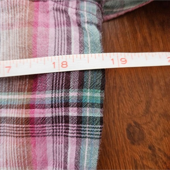 Prana Shirt Women's Medium 100% Organic Cotton Pink Plaid Multi-Color EUC - Picture 2 of 6